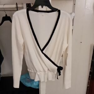 White and Black Wrap Sweater
